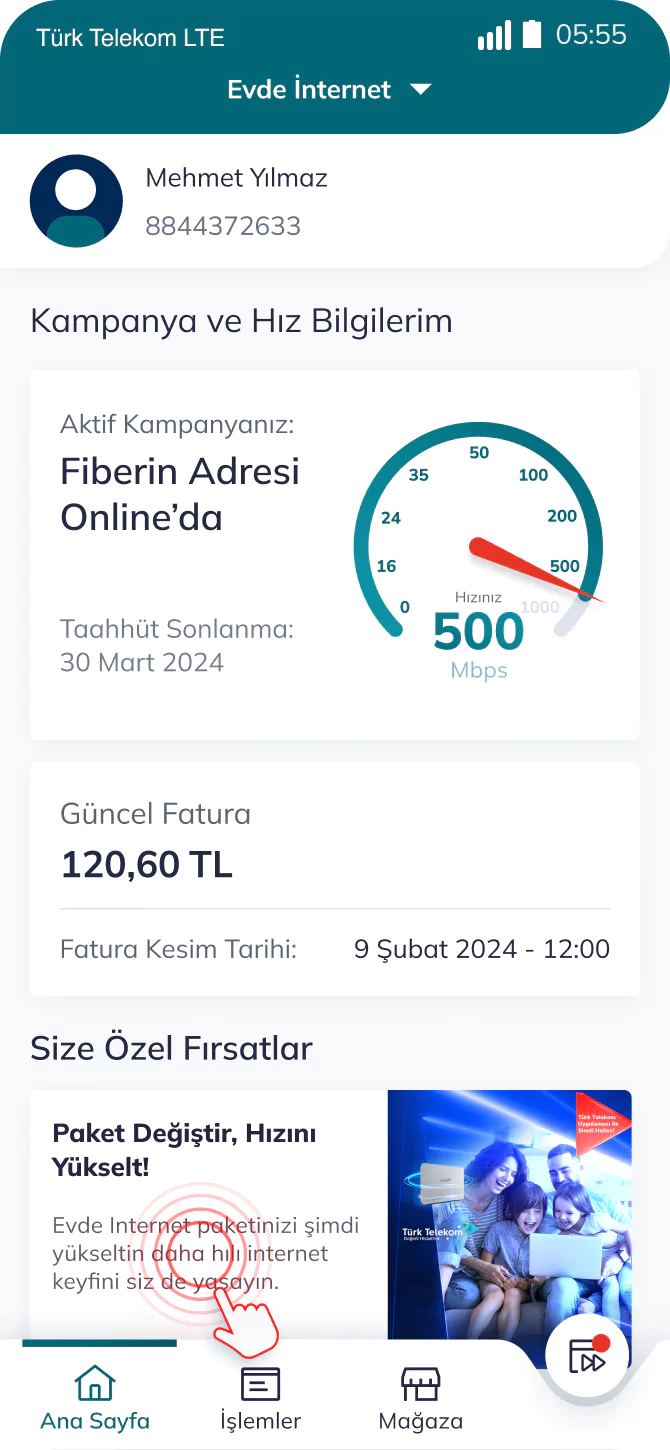 Telefon ekranında Türk Telekom uygulamasında avantajlı teklifler ekran görüntüsü