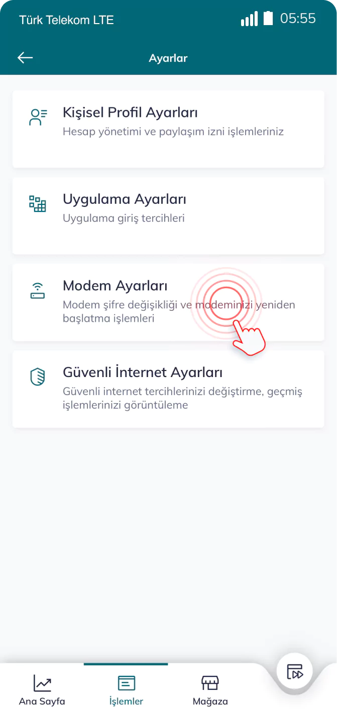 Telefon ekranında Türk Telekom uygulamasında kablosuz ağ şifre değişikliği ekran görüntüsü