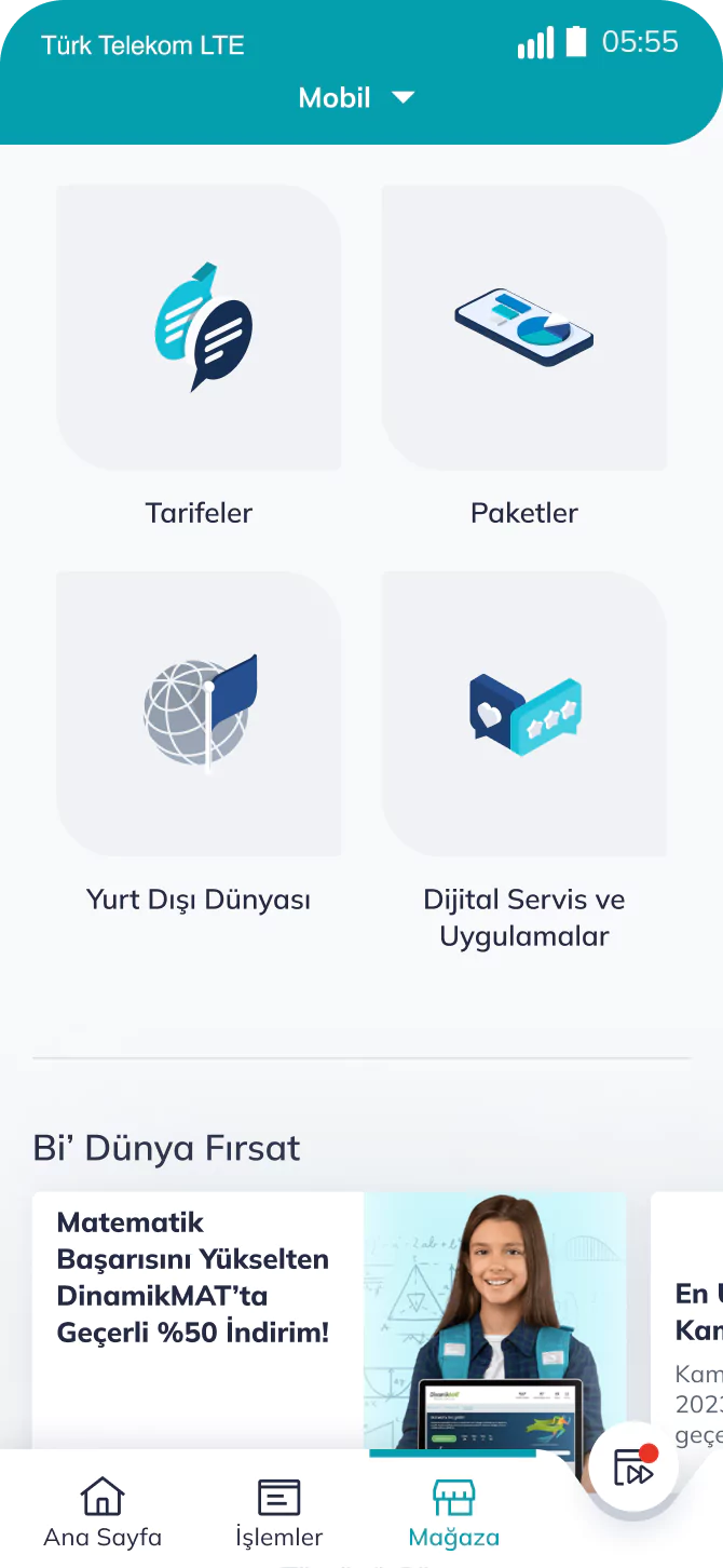 Telefon ekranında Türk Telekom uygulamasında mağaza ekran görüntüsü